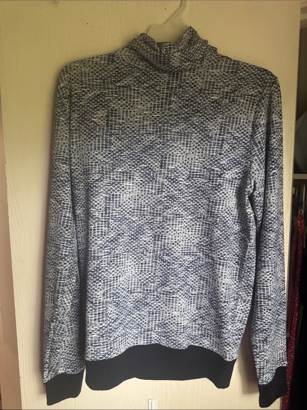 Men's Blue Patterned Mock Neck light Sweater- slim fit